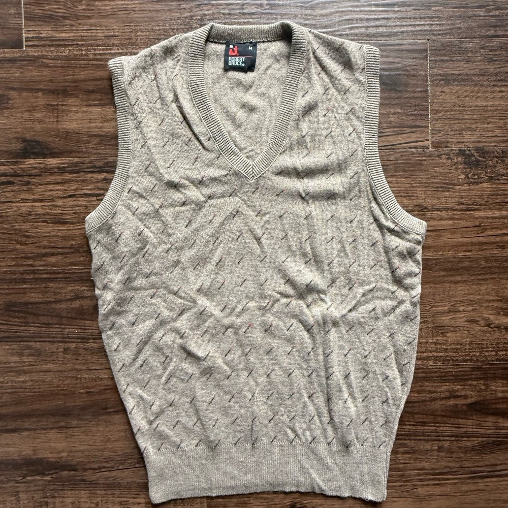 VTG Robert Bruce Sweater Vest Medium Tan Flecked Orlon Acrylic USA Made 70s 80s